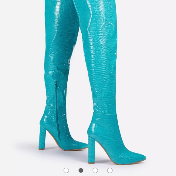 Ego x Molly Mae Visionary slouch over the knee blue croc boots - Picture 3 of 10